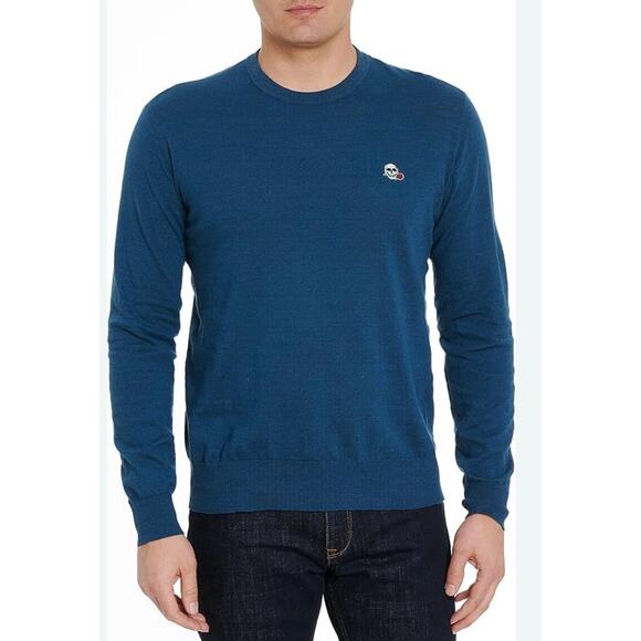 Robert Graham -XL- Drifters Teal Cotton-Linen Crewneck Sweater NWT $178
